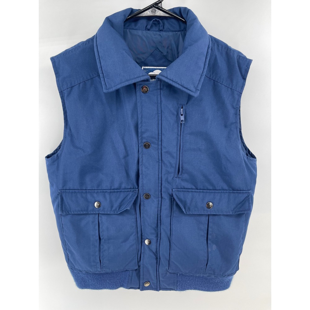 Down To Earth Puffer Vest Mens Small Blue Hiking Down Filled Vintage Gilet